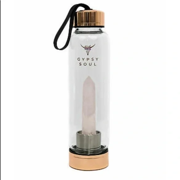 Anthropologie Gypsy Soul Rose Quartz Crystal Glass Water Bottle - Picture 3 of 7
